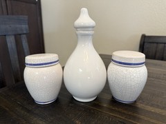 Vintage Set of 3 Apothecary Jars with Lids Herr Keramik Aqua Rosae Cond Aurant