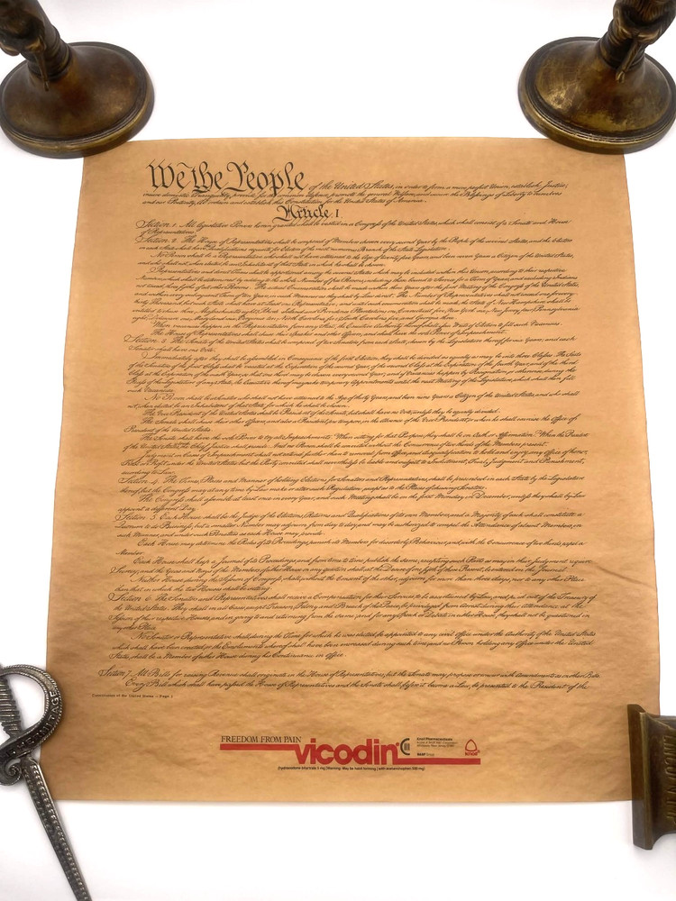 Vicodin US Constitution Replica 4-Page Promo Mailer w/ packaging