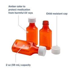 Ezy Dose Amber Oval Liquid Medicine Bottles, 2 oz Storage, Child-Resistant Pu…