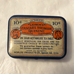 Laymon’s Cascara Bromide Quinine Compound 10¢ Tablet Tin Worlds‘ Products Co.