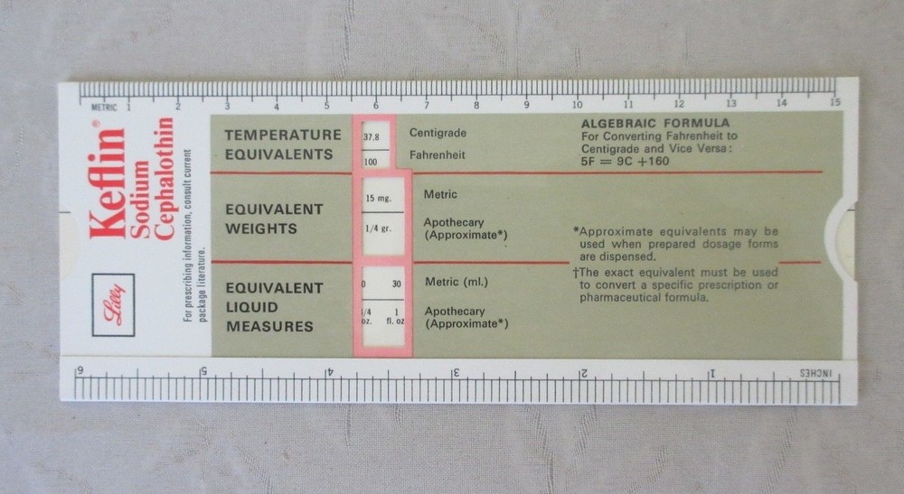 Nurse Ruler Metric Slide Dosage Keflin Sodium Cephalothin Eli Lilly &Co. Vintage