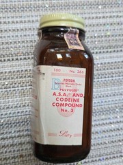 100 Tablet Vintage A.S.A CODIENE Empty Bottle Dispensing 1960s Narcotic Lilly