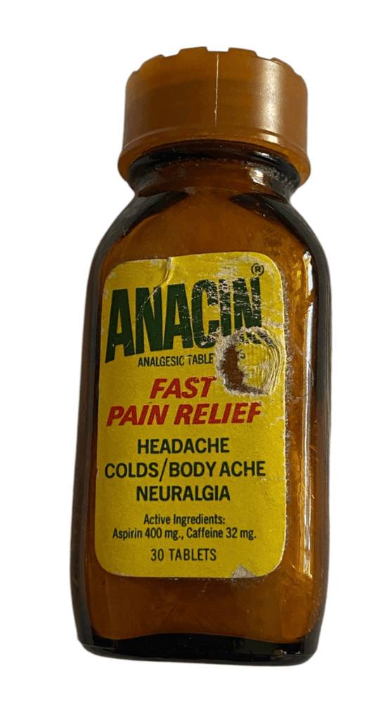 Vintage Amber Glass Anacin Pill Bottle Full Whitehall Pharmaceutical
