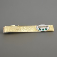 Vintage Walgreens Employee Tie Clip Gold w/ Green Stones 1960s–80s