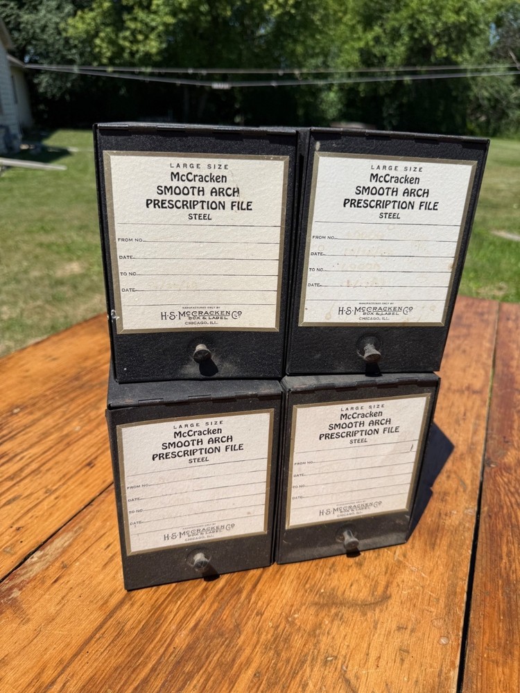 Vintage Lot of 4 All Metal Pharmacy Prescription Black File Box McCracken
