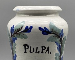 c. 1850 Large Pair Italian Delft Faience Apothecary Pharmacy Albarello Drug Jars
