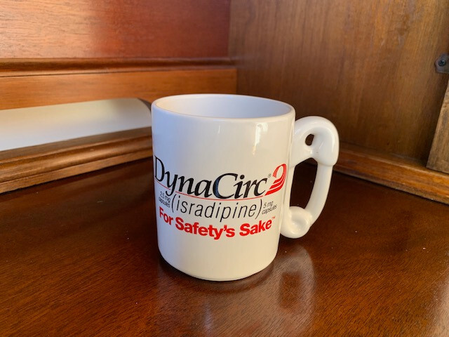 Drug Rep DynaCirc „For Safety’s Sake“ coffee mug, New never used