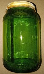 Vintage McKesson’s Flowers Of Sulfur Jar Green Glass 5″ Tall by 10″ in Diameter