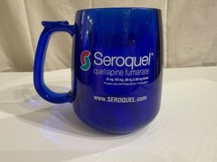RARE Cobalt Blue Mug Seroquel Pharmaceutical Sales Rep Promotional Heavy Acrylic