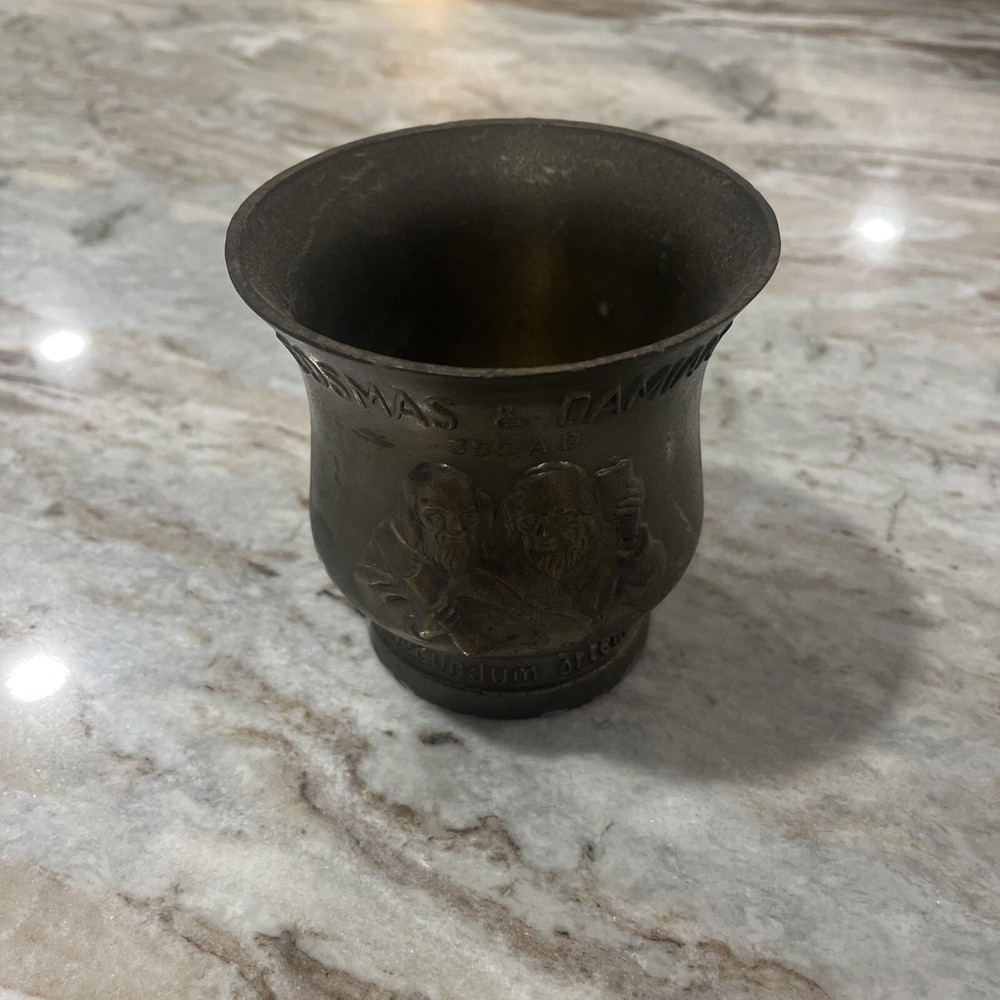 Vintage Mortar Cosmas & Damian NO Pestle Brass Apothecary Secundum Artem