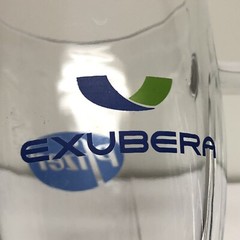 Drug Rep Exubera Pfizer Clear Glass Mug Coffee Cup Pharmaceutical Collectible