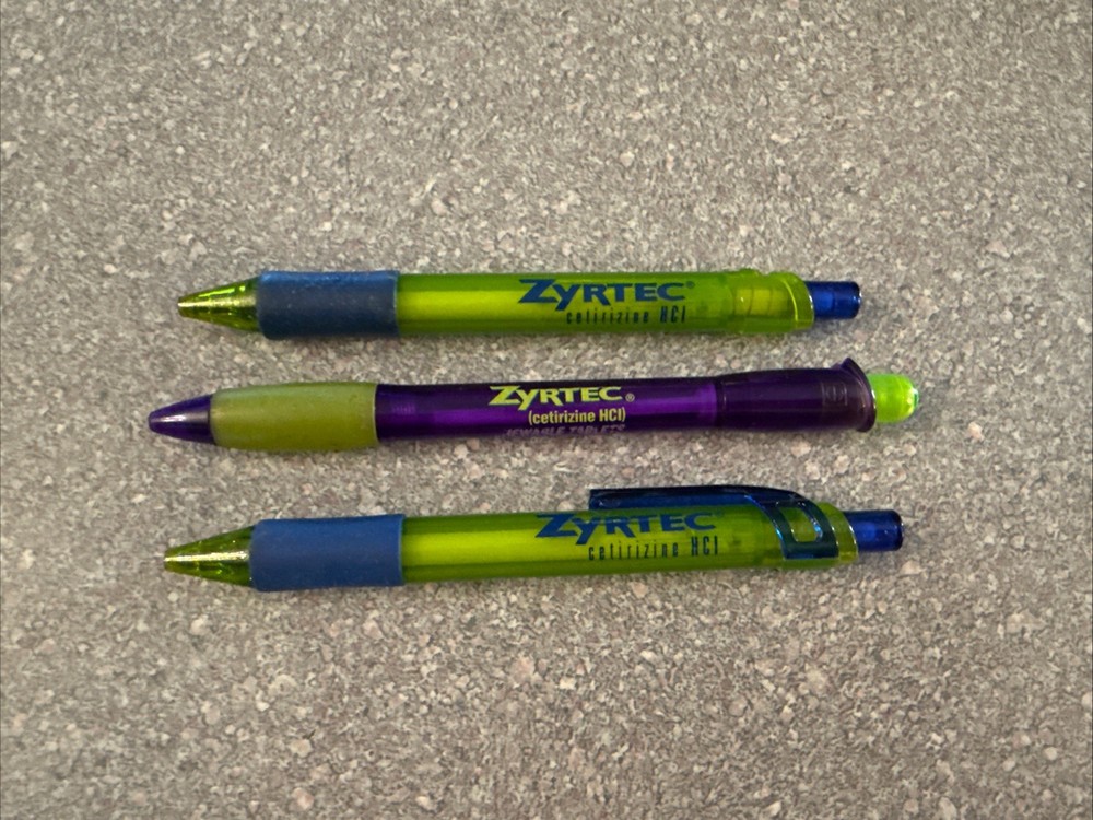 Pharmaceutical Drug Rep Promo Pens Zyrtec Lot of 3