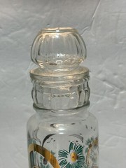 ViNTaGe MiD CeNTuRy GLaSs 11″ Apothecary Jar ReTRo AQuA BLuE & GoLD FLYING BIRDS