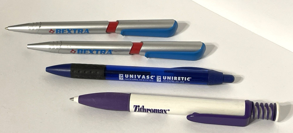 Drug Rep Vintage Pharmaceutical 4 Ink Pens Collectible Promo Advertising Lot B
