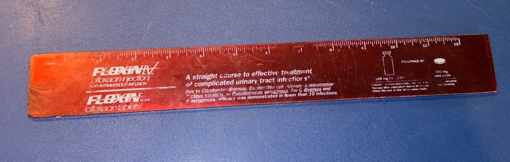 Faded Worn Floxin Ofloxacin Brown Pharmaceutical Drug Ruler