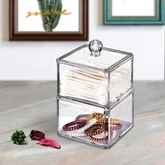 SheeChung 2-Pack Modern Square Acrylic Qtip Holder – Clear Apothecary Jars wi…