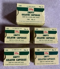 Lot Of Five Boxes Lilly Clear Gelatin Empty Capsules 1 Box No.2 4 Boxes No.4