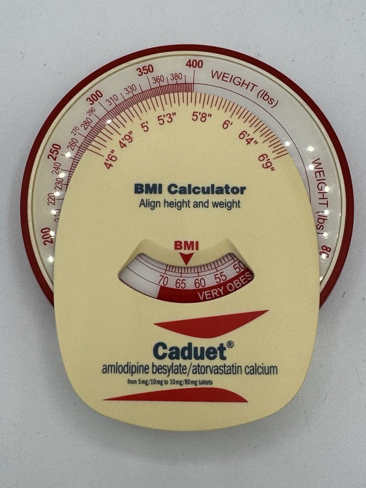 Vintage BMI Calculator Refrigerator Magnet Caduet Pharma Advertising Red White