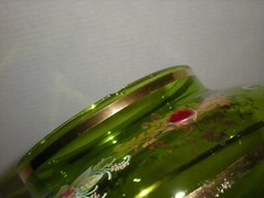 12″ Green Apothecary Jar Canister Circus Tent Lid Vtg Hand Blown Xmas Poinsettia