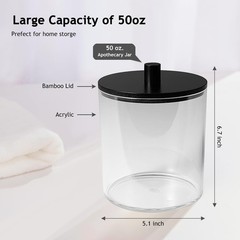 SheeChung 1 Pack 50oz Matte Black Bamboo Lid Apothecary Jar, Modern Laundry P…