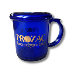 Prozac Pharmaceutical Pharma Drug Rep Promotional Mug – Blue Plastic with Lid