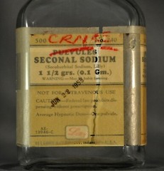 Empty Vtg Lilly Seconal Barbital Pharmacist dispensing Clear Bottle x500 w/ Lid