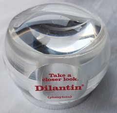 Vtg 1983 Dilantin Phenytoin 3″ Magnifying Glass Drug Store Medicine W. Germany