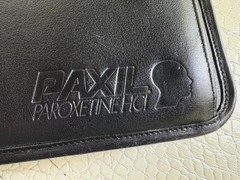 Paxil Pharmaceutical Leather Portfolio Binder Zip Around Black Embossed Logo