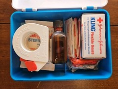 Vintage 1960s Johnson & Johnson First Aid Auto Kit Case w/ Supplies Plastic