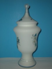 13″ Apothecary Jar Canister Circus Tent Lid vtg Candy container Blue Floral