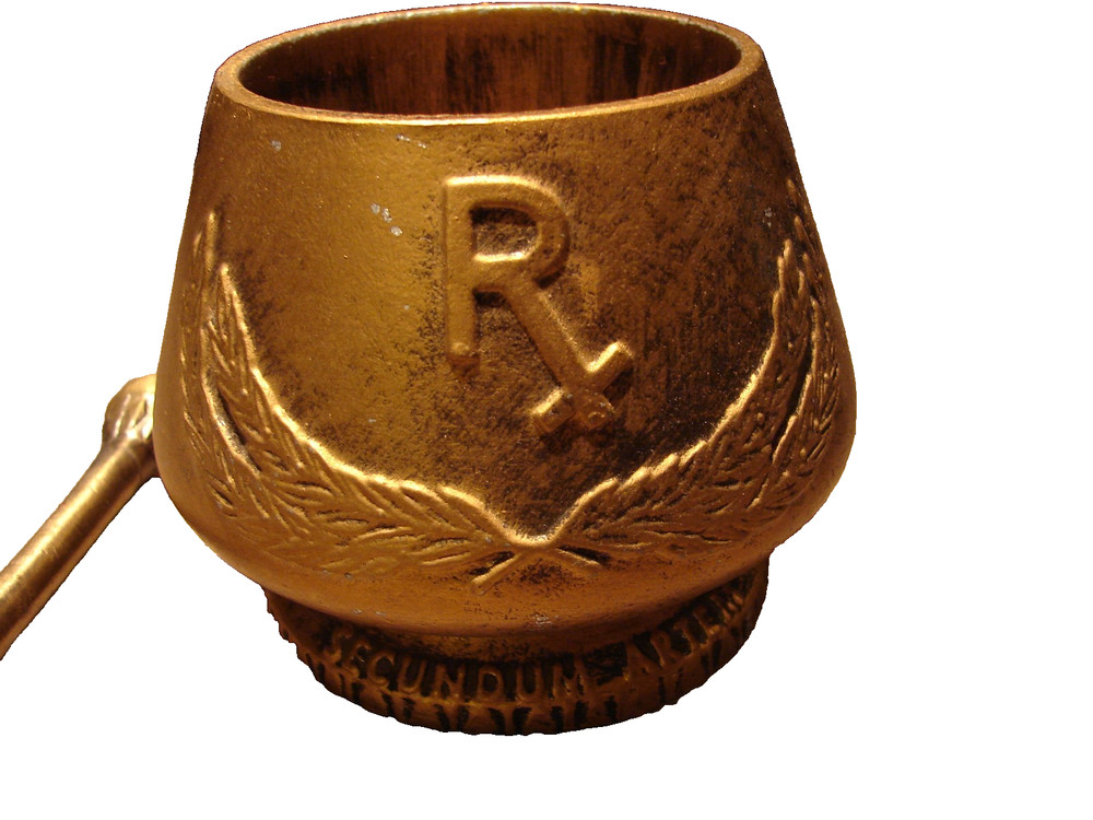 Vintage Apothacary Pharmacy Bronze Mortar & Pestle Double Sided Embossed Nice!!!
