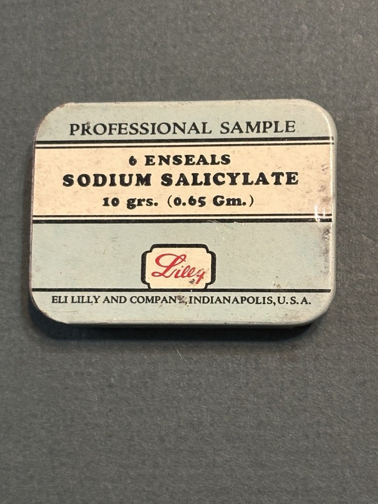 Vintage Eli Lilly Sodium Salicylate Tin – Rare PROFESSIONAL SAMPLE
