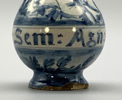 Rare Pair 17thC Italian Savona Majolica Albarello Drug Pharmacy Jar Bottles