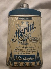 Vintage Meritt Powder Medicated Skin Comfort Container Tin 2 Oz. Almost Full