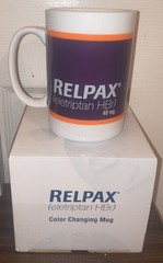 Pharmaceutical Drug Rep RELPAX LOT OF 6 Color Changing Mug, Notepad, Clock, Clip
