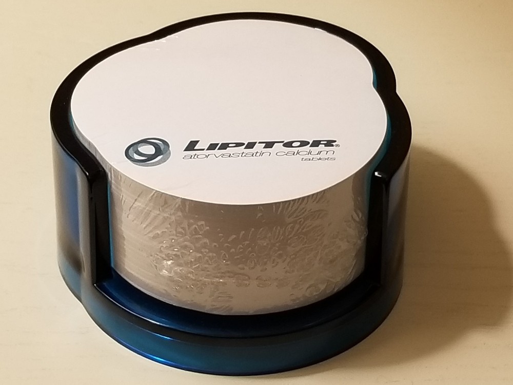 Lipitor Pharma Drug Rep Sticky Note Pad & Blue Acrylic Desk Holder