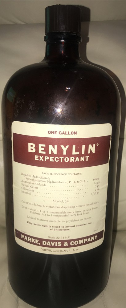 Benylin Expectorant 14” Bottle, One gallon Vintage Parke-Davis Empty