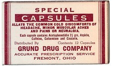 Cold Medicine Box Vintage Original Grund Drug Company Pharmacy Fremont Ohio