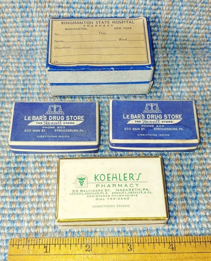 4 VTG Preston Pharmacy Boxes Cardboard Binghamton NY, Nazareth & Stroudsburg PA
