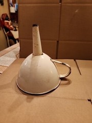 VTG LARGE WHITE, BLACK TRIM PORCELAIN FUNNEL 6 INCH WIDE RARE HARD TO FIND
