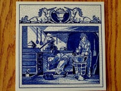 BLUE DELFT SCHOONHAVEN HOLLAND HANDMADE PILL TILE 1990 BURROUGHS WELLCOME CO.