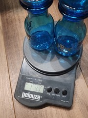 Vtg Set 2 Blue Glass Apothecary Jar Bottle Bubble Lid Belgium Gold Vio-Bec *Q