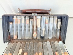 Antique Rare Doctor’s Medicine Kit Leather Travel Bag with Empty Vials