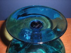 Lg Blue Apothecary Jar Vtg Hand Blown Empoli Italian Canister Circus Tent Lid