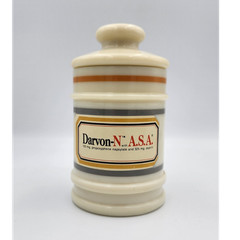 Darvon Eli Lilly Lidded Ceramic Pharmacy Apothecary Jar Canister White Stripes