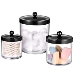 SheeChung 3-Pack Plastic Apothecary Jars with Black Metal Lids – Large 50oz, …