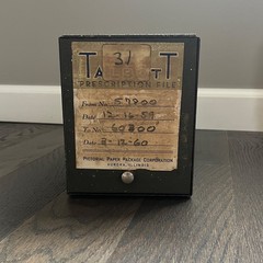 VINTAGE METAL TALBOTT PRESCRIPTION FILE BOX AURORA, ILLINOIS 1960’s
