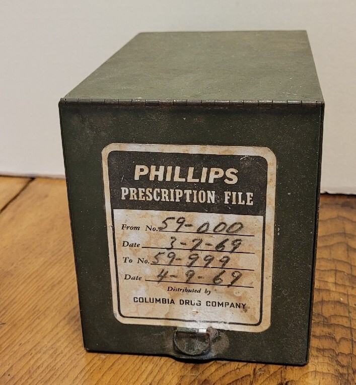 Vintage Phillips Prescription Metal File Box Columbia Drug Co
