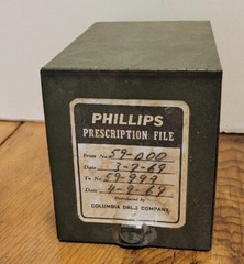 Vintage Phillips Prescription Metal File Box Columbia Drug Co