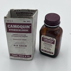 RARE Camoquin Parke Davis Malarial Amber Glass Medicine Bottle EMPTY